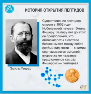 Существование Пептидов открыл в 1902 году Нобелевский лауреат Эмиль Фишеру